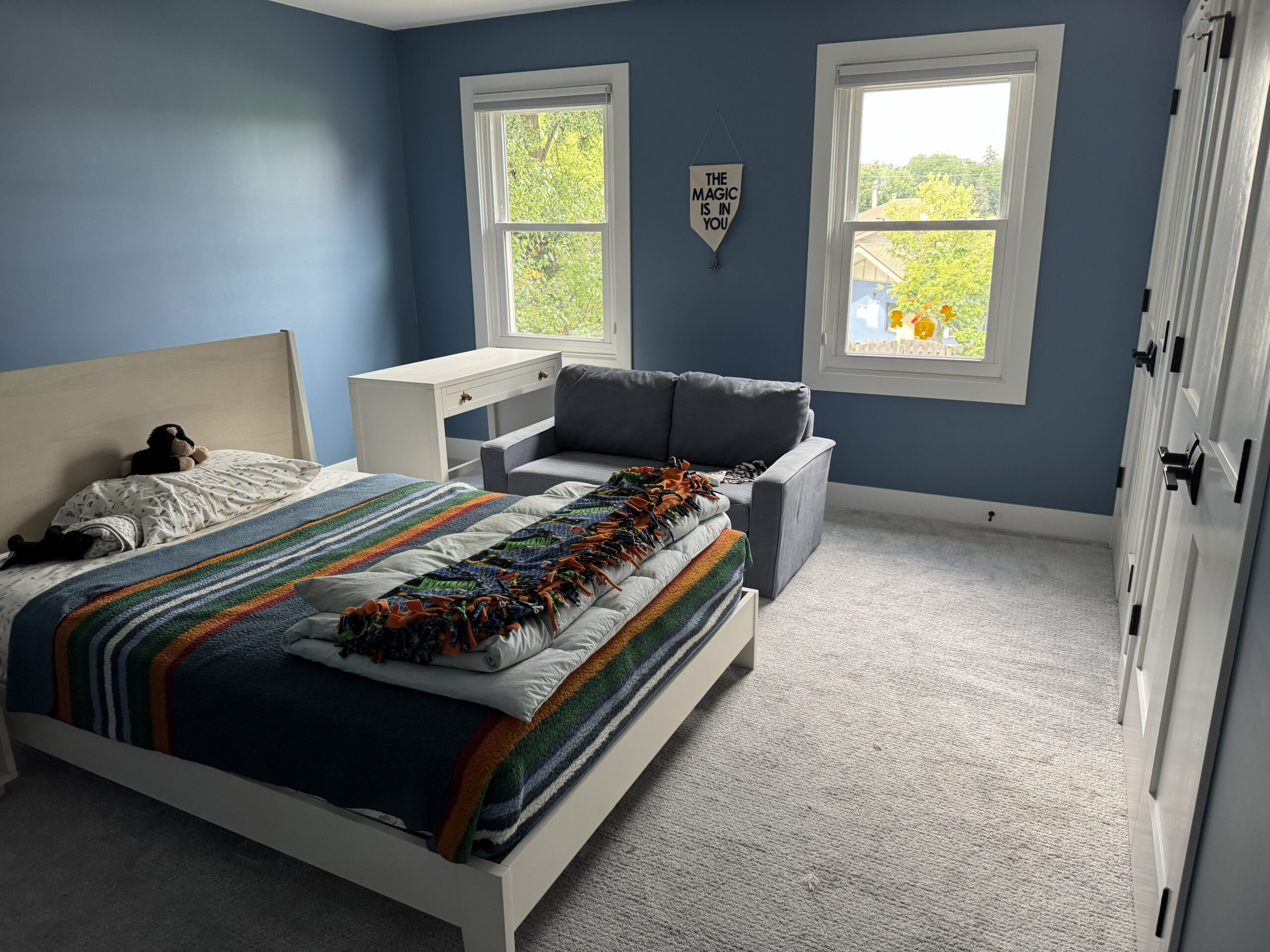 Bedroom before board and batten accent wall installation in Clarendon Hills IL